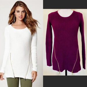 Guess Long Sleeve Double-Zip Sweater, PURPLE